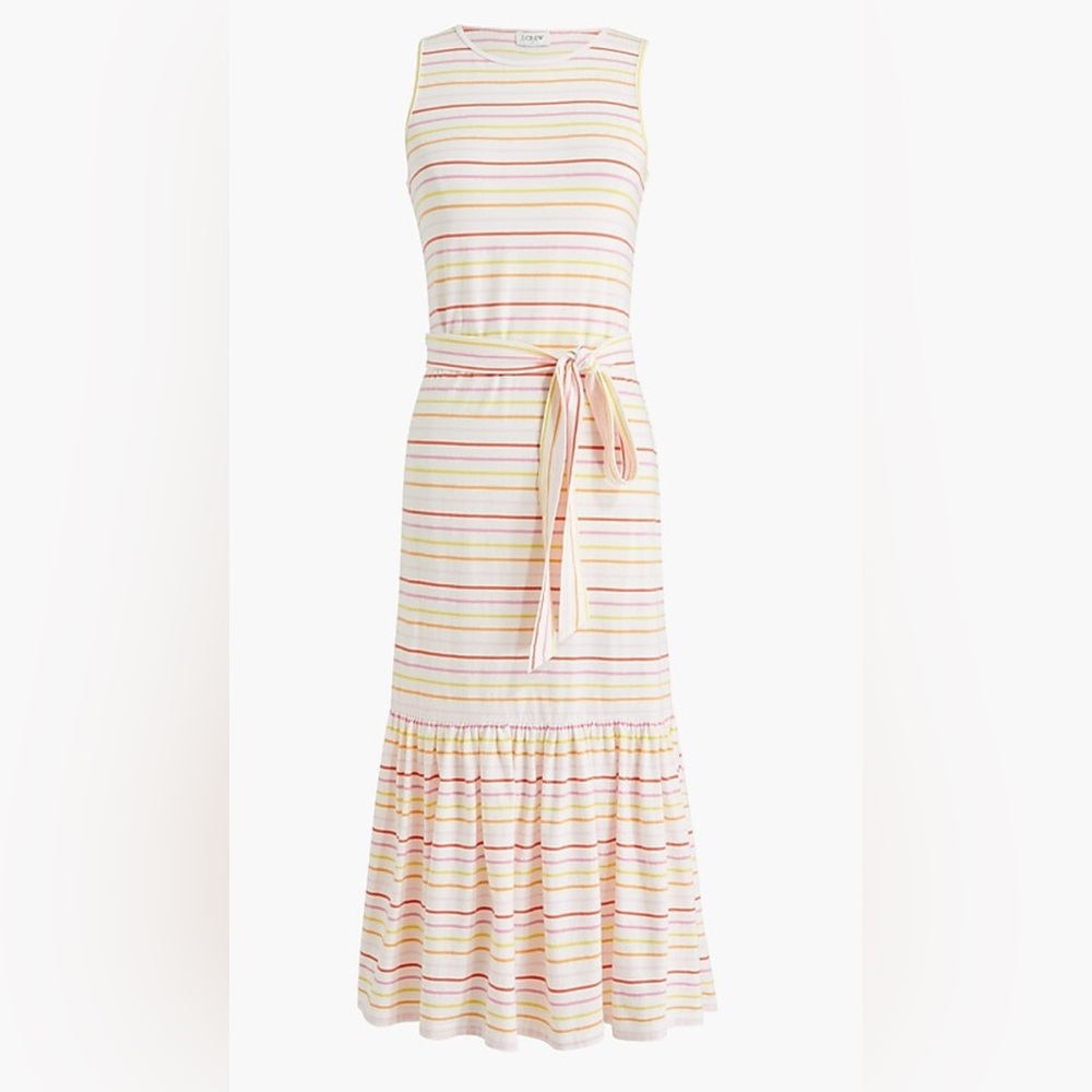 J. Crew Sleeveless Striped Midi Dress in Cream with Pink, Yellow & Green